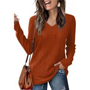 Womens Long Sleeve Tops V Neck Shirts Lightweight Tunic Sweaters Fashion 2024
